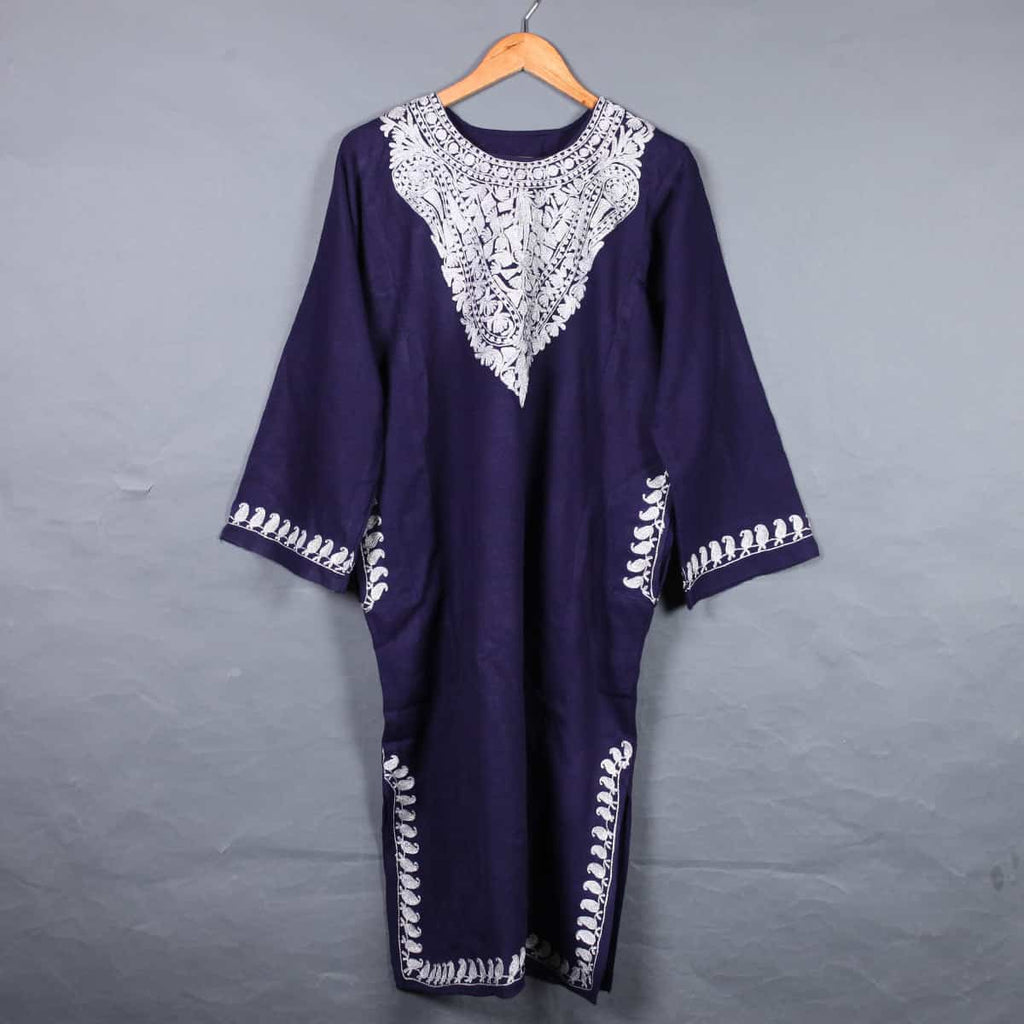 Kashmiri Pheran Dress- Blue Shahindah Cashmilon With Aari Embroidery -  Gyawun